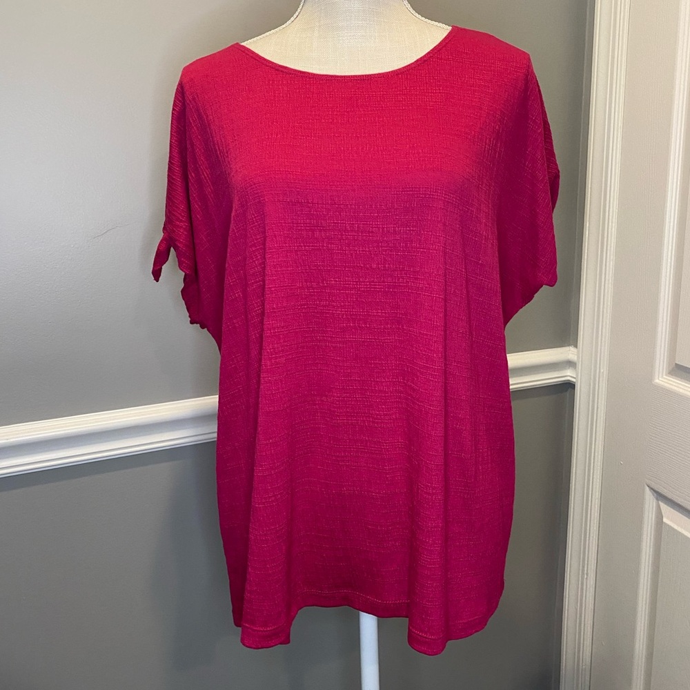 Max Studio Pink Short Sleeve Top 1X New with Tags Textured Ties on Sleeves